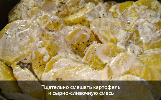 Смешайте картофель и сырно-сливочную смесь